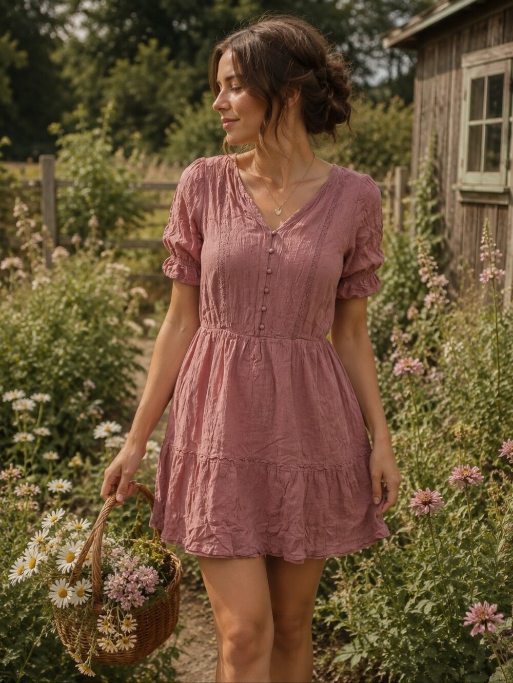 Mauve Button-Front Dress